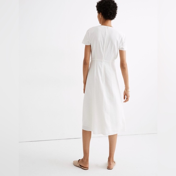 Madewell White Linen-Blend Button Front ‘Wrap’ Midi Dress - Size 12 - Picture 3 of 6